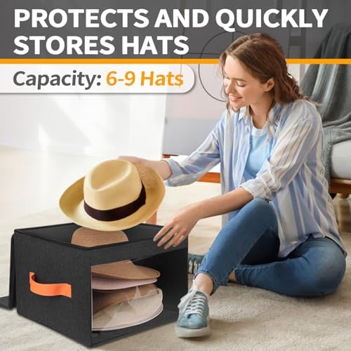 kushon Upgraded Hat Storage Box for Women & Men,Closet Hat Boxes Organizer Bag with Dustproof Lids,Cowboy Hat Box,Hat Carrier Case For Travel - Image 3