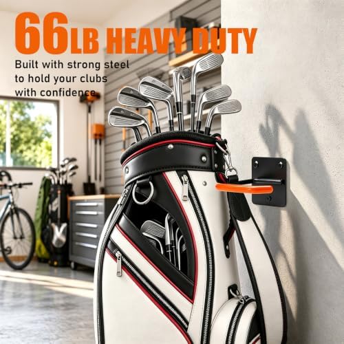 TOBWOLF Golf Bag Wall Mount, 66lbs Capacity Garage Storage Racks, 2/4 Pack - Image 5