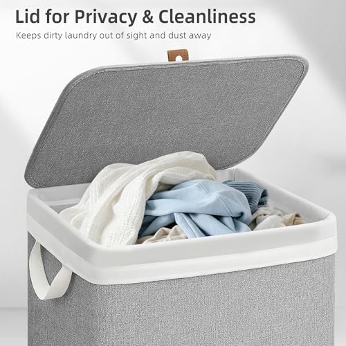 STORAGE MANIAC Metal Frame Laundry Hamper with Lid, 23.7 Gal Tall Laundry Baskets with Removeable Bag, Large Clothes Hamper with PU Tag, Laundry Bin for Dorm, Collage, Bathroom, Bedroom, Gray - Image 6