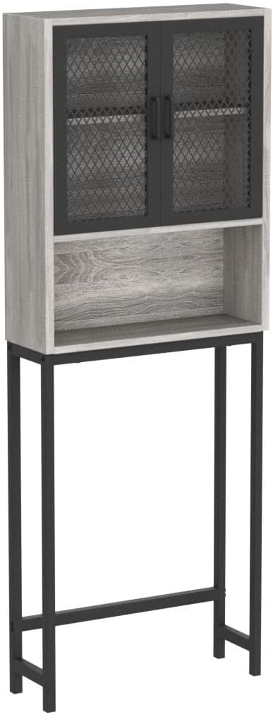 Launica 65 Inch Over The Toilet Storage Cabinet Wood and Metal Light Grey - Image 4