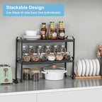 1 Pack Expandable Cabinet Countertop Shelves, Stackable Shelves Organizers For Kitchen Cabinet Countertop Storage, Adjustable Counter Cupboard Pantry Organizer Shelf Rack Stand, Length:25.5" - Image 3
