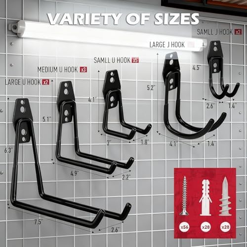 20 Pack Heavy Duty Garage Storage Hooks with Extension Cord Organizer, Solid Steel Wall Mount Hook Set with Anti-Slip Coating Utility J Hooks for Ladders,Bikes,Ropes,Broom,Garden,Yard and Power Tools - Image 2
