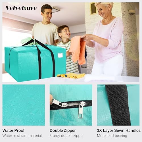 6 Pack Heavy Duty Extra Large Moving Bags W/Backpack Straps - Strong Handles & Zippers, Storage Totes For Space Saving, Fold Flat, Alternative to Box and Bin (40 gal, Aquamarine) - Image 3