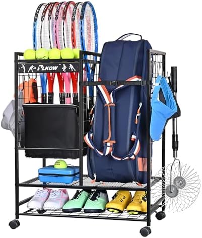 PLKOW Tennis Bag Organizer Tennis Racket Storage Rack, Tennis Equipment Holder for Bags, Balls, Racquet & Accessories, Versatile Gear Organizer for Garage, Club, or School by PLKOW