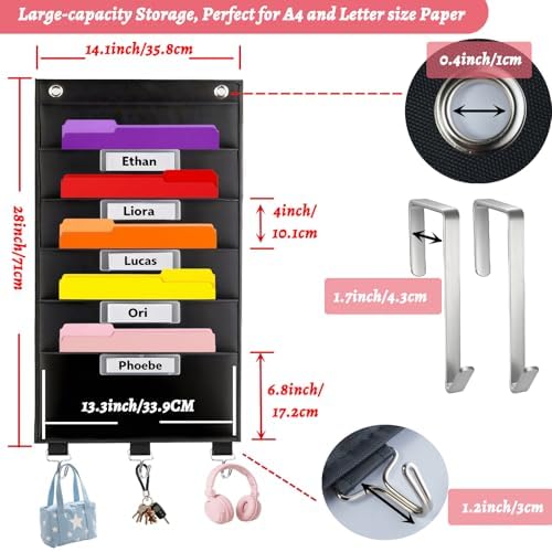 Over the Door File Organizer Hanging Wall Folder Mail Holder with 5 Pocket - Image 3