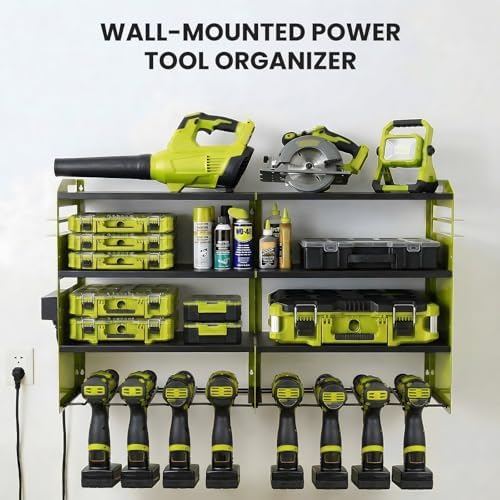 Large Power Tool Organizer Wall Mount with Power Station - Image 7