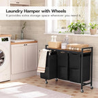 HOOBRO Laundry Sorter 3 Section, Laundry Hamper with Wheels, 3 × 11.5 Gal (43.5 L), Rolling Laundry Basket, Pull-Out and Removable Oxford Fabric Laundry Bags, Rustic Brown and Black BF76XY01 - Image 2