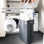 CHICVITA 75L Large Rolling Laundry Basket with Wheels & Wash Bag, Grey - Image 4