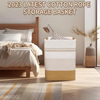 Large Laundry Hamper Basket, 85L Cotton Rope Woven Storage Bin for Blankets, Dirty Clothes Toys, Decorative Tall Basket with Leather Handles for Living Room, Bedroom, Bathroom, Nursery, Jute - Image 5