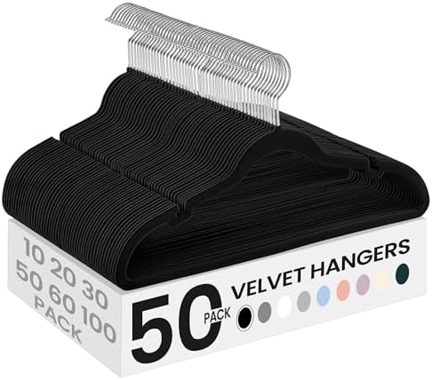SONGMICS Velvet Hangers 50 Pack, Non-Slip Clothes Hangers, Space-Saving | Suit Hangers with Shoulder Notches, Pants Bar, 360° Swivel Hook, for Closet, Ink Black, BREANNA Collection UCRF029B05 by Unknown