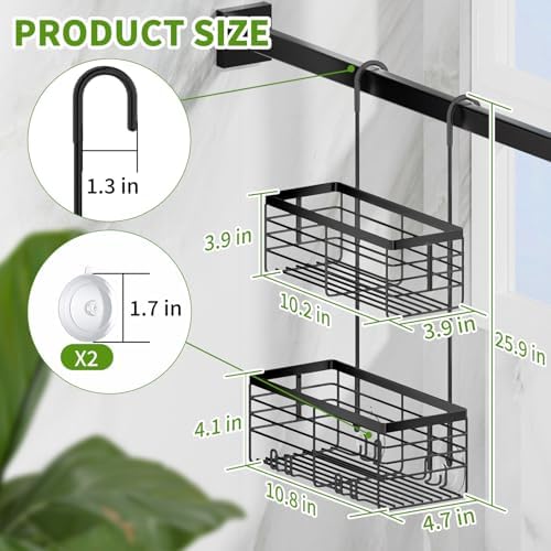 SHANSHUI Shower Hanging Caddy, Double Bathroom Showers Organizer Basket, Shampoo Bracket, Over Door Shower Rack with Hooks, 304 Stainless Steel Rustproof - Image 5