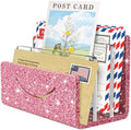 Mail Organizer Envelope Holder - 3 Compartments Glitter Pink Acrylic Mail Holder Countertop Home Office Desk Organizer Small File Sorter Vertical Bill Letter Paper Document Storage Rack by ENJOYYOURLIFE