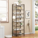 usikey 8 Tiers Narrow Shoe Rack 16-24 Pairs, Sturdy Metal Tall Shoe Rack with 4 Hooks, Slim Shoe Storage Organizer with Metal Shelf, Space Saving Vertical Shoe Shelf for Closet Entryway, Bronze - Image 2