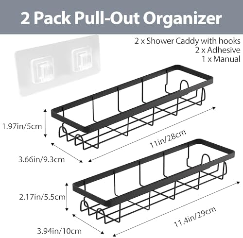 Shower Caddy Organizer with Hooks,Self Adhesive Bathroom Shelves,No Drilling Bathroom Organizers and Storage,Perfect for RV, Apartment, Home Decor,2 Pack Black - Image 2