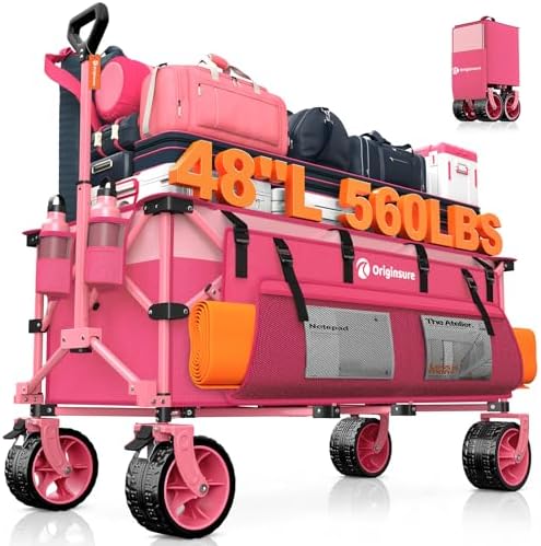Originsure 300L Collapsible Beach Wagon Cart with Big Wheels, 560lbs, Pink by Unknown