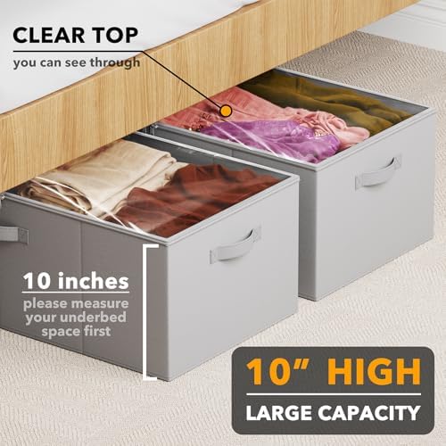 SpaceAid 2 Pack 10" High Under Bed Storage Containers, Large Underbed Storage Organizer Bins with Lids for Bedroom, Dorm, Clothes, Closet Organization, Bed Sheets and Blankets (Gray) - Image 2