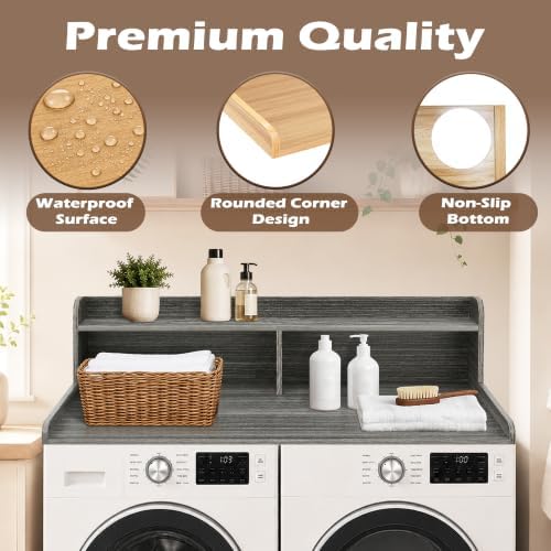 Royxen Laundry Countertop with 2-Tier Shelf Universal Fit, Washer and Dryer Countertop with Storage Space, Shelf Height 11.5 Inches, Solid Wood Core, Eucalyptus - Image 4