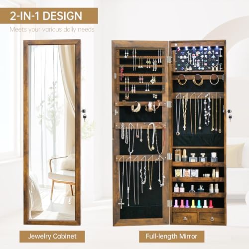Jewelry LED Cabinet with Mirror 47.3"Mirror Jewelry Armoire over the Door - Image 3