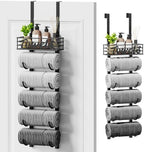 SWTYMIKI Hanging Towel Racks for Bathroom - 6 Tier Over The Door & Wall Mounted Bath Rolled Towel Storage Organizer Holder for Small Bathroom, RV, Camper, Black (Patented) by SwtyMiki-TidyHomeSweetLife