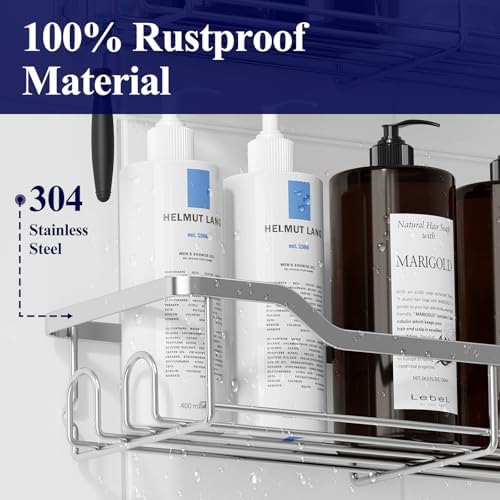 Kitsure Shower Caddy, Adhesive Shower Organizer, Large, Silver - Image 3