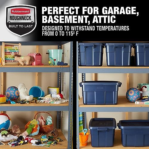Rubbermaid Roughneck Tote 14 Gal, 6 Pack, Made in USA, Dark Indigo Metallic, Rugged Plastic Stackable Storage Bins with Lids and Handles - Image 6