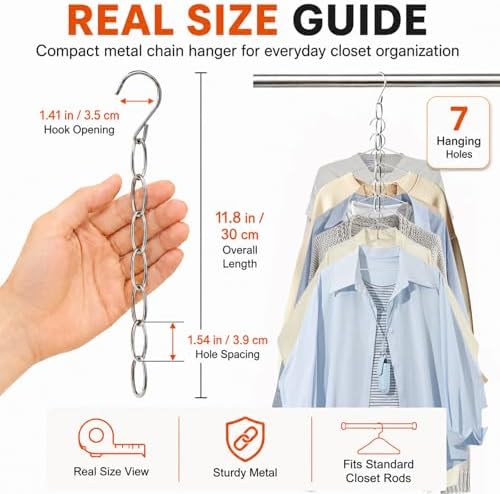 Space Saving Hangers, 4 Pack Metal 7-Loop Clothing Chain Hanger Organizer, Collapsible Closet Space Saver for Clothes, Small Closet Organizers and Storage for Dorm, Home, RV, Travel, Wrinkle Reducing - Image 3