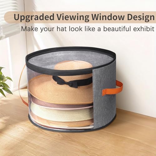 kushon Oversized Clear Hat Storage Box for Women, Cowboy Hat Organizer for Closet, Wide Brims Hat Case with Carrying Handles, Hat Bag (Grey) - Image 2