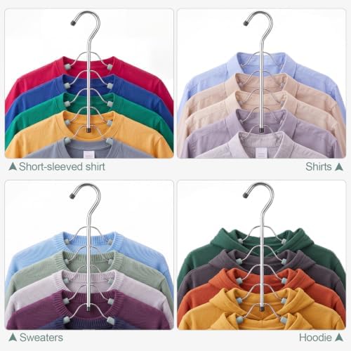 Ripeng Space Saving Clothes Hanger 8 Packs 5 in 1 Multi Layer Anti Slip Metal Heavy Duty Stainless Steel Sweater Shirt Clothes Hangers Closet Storage Organizer (Gray, Style 1) - Image 5