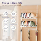 SWTYMIKI Over Door Hat Organizer - 3 Tier Wall Mounted Hat Rack with 2 Adjustable Metal Basket and 3 Hooks, Hanging Baseball Cap Organizer Storage Holds up to 29 Caps for Door, Bedroom, Closet - Image 2