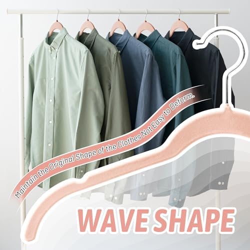 Sishynio Velvet Hangers 50 Pack, Non-Slip Slim Felt Clothes Hangers Pink | Space-Saving Closet Organization; Flocked Surface; 360° Swivel Hooks; For Shirts, Coats, Dresses, Blouses - Image 5