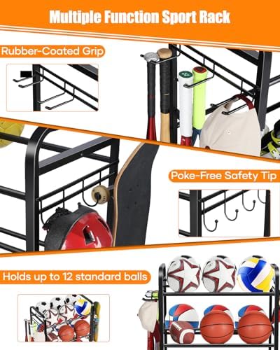 EXTCCT Ball Storage Rack with Wheels for Garage, Sports Equipment Organizer - Image 4