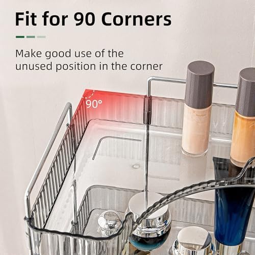 INVSSENE Corner Bathroom Countertop Organizer, Vanity Organizer Trays for Counter, Makeup Organizers, Perfume Tray, Skincare Shelf Storage Gifts for Women Girl Student (Smoky Gray 3 Tiers) - Image 3