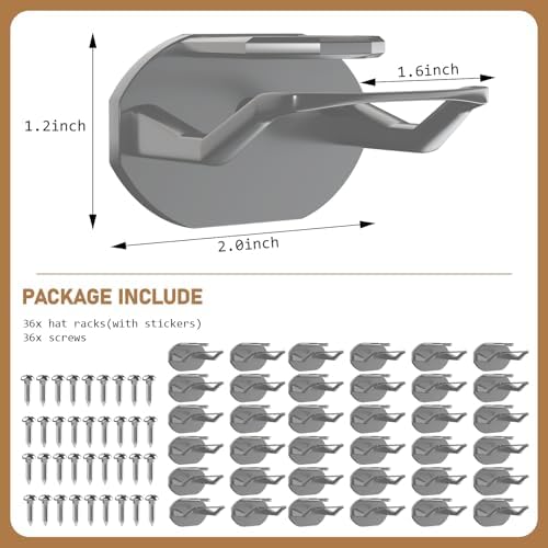 Niunuerga 36 Pack Adhesive Hat Hooks for Wall, Super Strong Hat Rack for Baseball Caps, Minimalist Hat Organizer Display for Home Decor, Hat Hangers Holder for Wall, Door, Closet, No Drilling (Gray) - Image 4