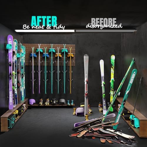 Ski & Snowboard Wall Rack for Garage Wall Fits Any Ski/board, Ski Wall Mount Holders Damage-Free Storage Rack, Garage Organization Space-Saving Winter Gear Organizer, Green, 6 Pack - Image 5