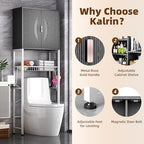 Kalrin Over The Toilet Storage Cabinet with Fluted Wave Doors and Adjustable Shelf, Wood Over Toilet Storage Rack with Drain Basket, Freestanding Bathroom Organizer for Balcony Laundry, Black & White - Image 4