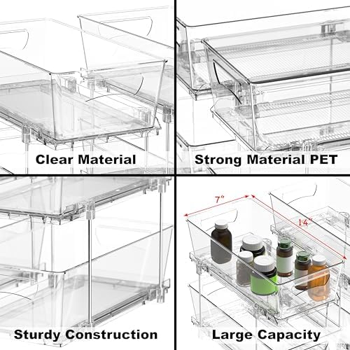 Simple Houseware 2Pcs 2-Tier Slim Drawer Cabinet Pull-Out Organizer, Clear - Image 4