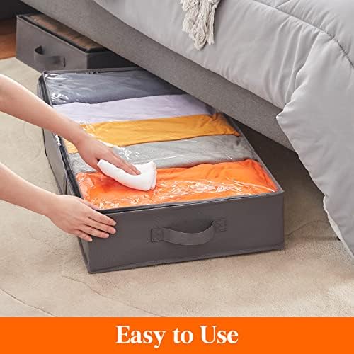 Lifewit 4 Pack UnderBed Storage Bags with Lid, Clothes Storage Boxes Foldable Under bed Storage Organizer with Reinforced Handle Thick Fabric Clear Window for Clothes Blankets Shoes, 65L, Grey - Image 4