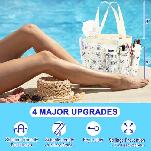 Fammart Mesh Shower Caddy Portable for College Dorm Room Essentials, Odorless Polyester Large Shower Tote Bag with Dual Handles, 8-Pocket Quick-Dry Toiletry Organizer for Travel, Beach, Camping, Gym - Image 5