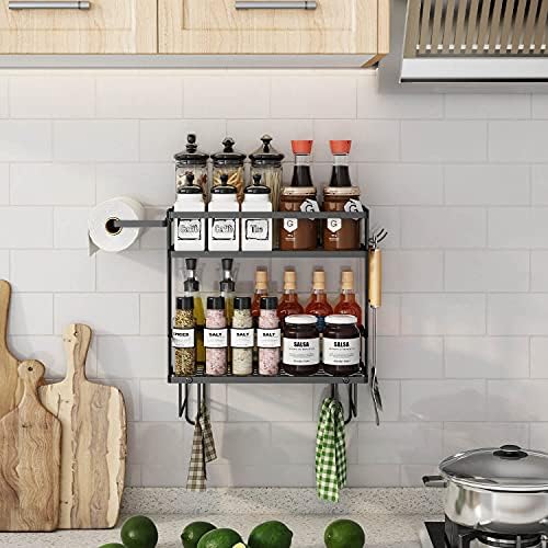 Godboat 2-Tier Over Toilet Storage Shelf, Wall-Mount with 2 Hook/Paper Rack - Image 2