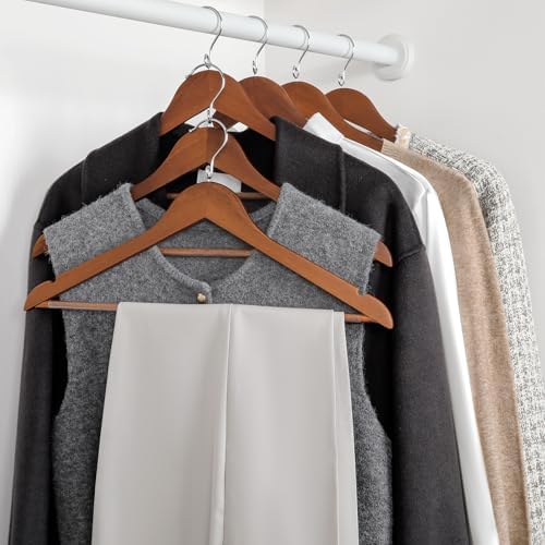 TOPIA HANGER Wooden Hangers 30 Pack, Space Saving Coat Hanger with 360° Swivel Cascading Loop Hook, Non Slip Pants Bar and Shoulder Notches for Camisole, Jacket, Suit (Walnut) -CT74WA30 - Image 6