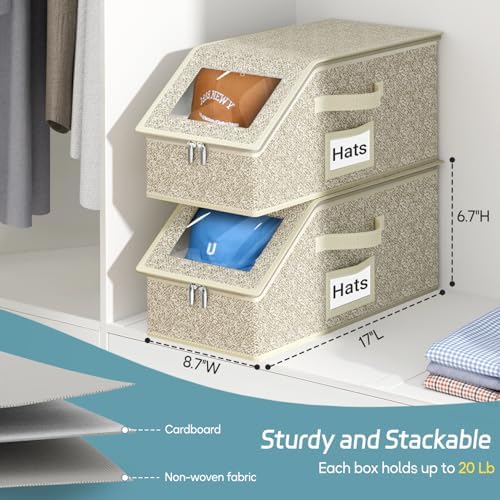 AOODA 2 PCS Stackable Hat Storage for Baseball Caps, Holds up to 24 Caps Hat Organizer for Closet, Sturdy Snapback Boxes for Men with Cardboard, Yellow - Image 3