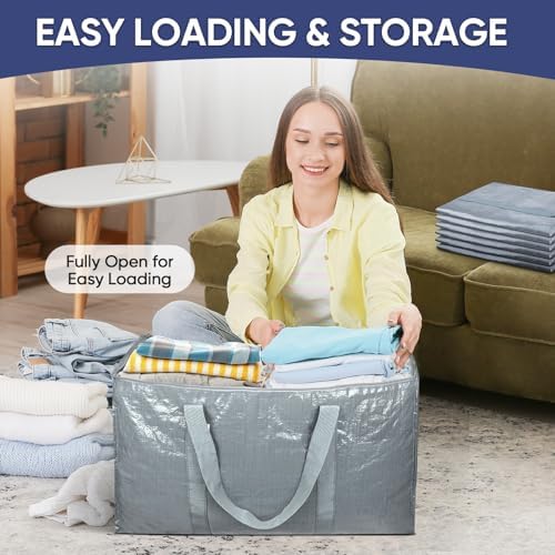 TICONN 6 Pack Extra Large Moving Bags Heavy Duty with Zippers & Carrying Handles, Durable Storage Bags Moving Boxes for Closet Organizers and Storage (6 Pack, Light Grey) - Image 7