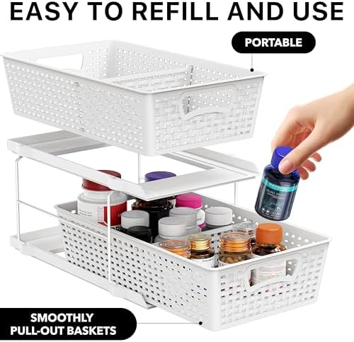 Simple Houseware 2 Tier Pull-Out Sliding Drawer Under Sink Storage, White - Image 3