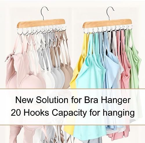 Bra Hanger for Closet, Tank Top Organizer 20 Hooks Capacity Foldable Wood Space Saving Hanger Closet Organizers and Storage for Dorm & Apartment for Tank Top, Hats etc.-2 Pack - Image 2