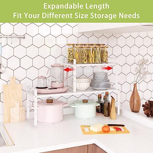 Across-Star Expandable Cabinet Shelf Organizer Rack, Stackable Kitchen Counter Storage Shelves Stand, Adjustable Height Pantry Shelf Spice Rack (White, 1 Pack) - Image 3