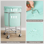 ELYKEN Laundry Basket with Wheels, Round Rolling Laundry Hamper, Mint Green - Image 6