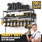 YYR Heavy Duty Power Tool Organizer with Charging Station, Cordless Drill Hanger Storage Rack, Battery Tools Holder Wall Mount Shelf for Garage - 32 Inch Equipped with Surge Protection Power Strip - Image 5