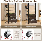 Rolling Cart with Drawers, Rolling Storage Cart with Large Plastic Drawers & Wooden Tabletop, Utility Cart with Pegboards & Basket, Storage Drawers Cart for Living Room, Classroom, Bedroom, Office - Image 4