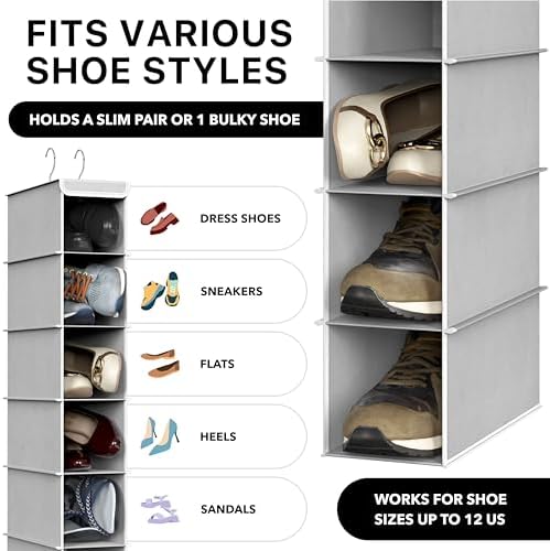 Simple Houseware 2 Pack 10 Shelves Hanging Shoe Organizer, Gray | Dual Metal Hooks, Holds Up to 20 lbs, for Narrow Space - Image 3