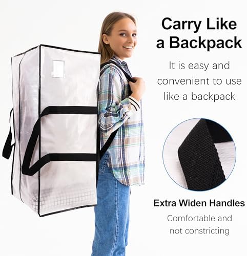 VELVETSURE 6 Pack Heavy Duty Large Moving Bags W/Backpack Straps - Strong Handles & Zippers, Storage Totes, Fold Flat, Alternative to Moving Box and Storage Bin, Semi-Transparent+Blue+Black - Image 4